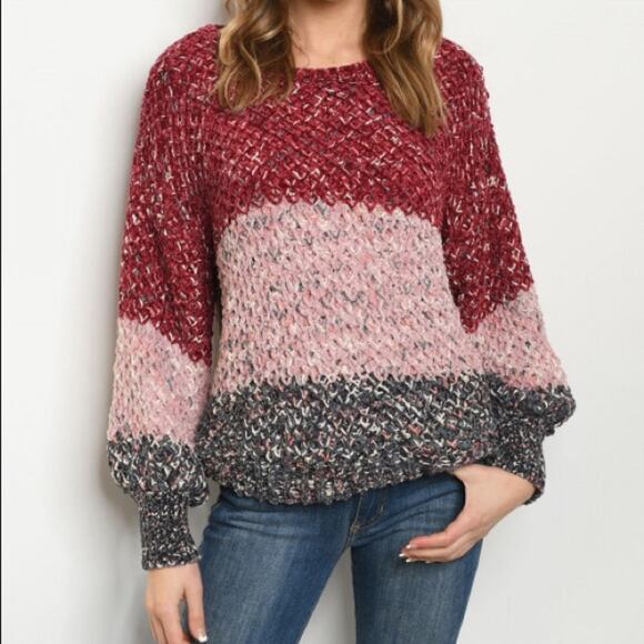 Colorblock Knit Sweater Long Sleeve Soft - Picture 2 of 6